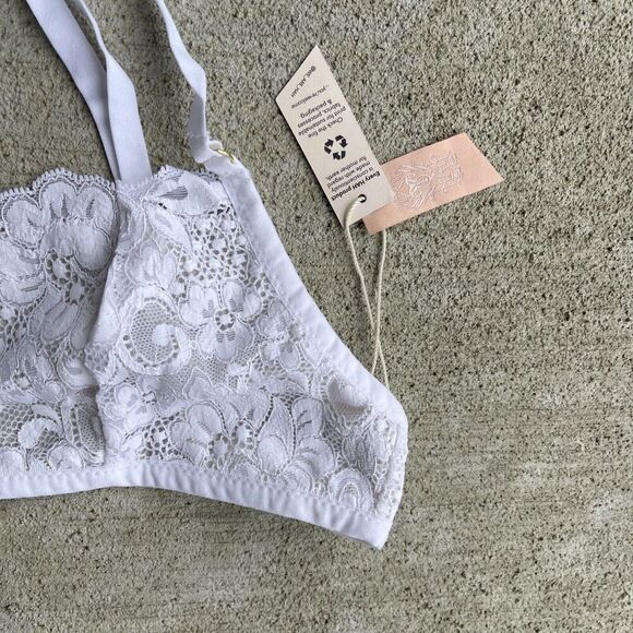 HAH by Free People Don't Cross Me Demi Bra Sz Small Blanc Floral Lace Halter NEW - Picture 4 of 8